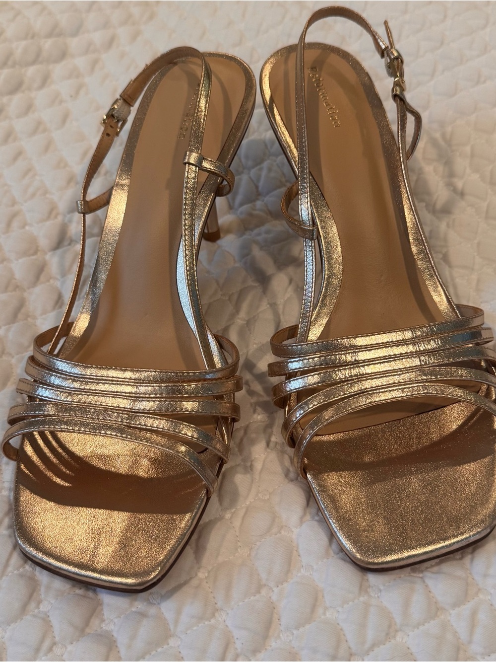 Reformation Rose Gold Multi-Strap Slingback Heels